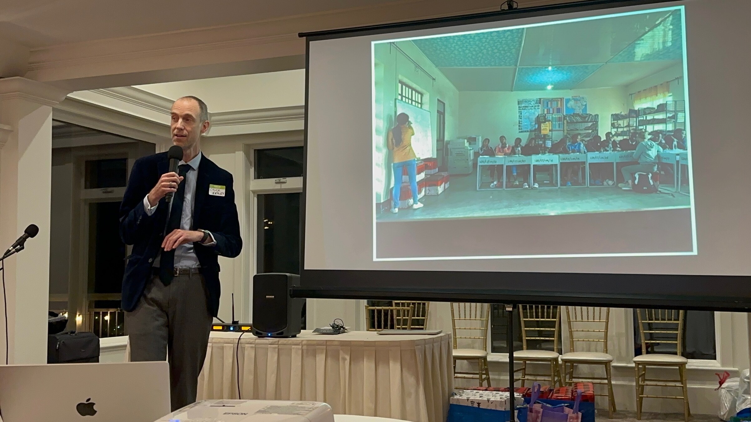 Chuck Eesley keynoting the Be the Change Foundation's 10-Year Anniversary celebration, December 2024